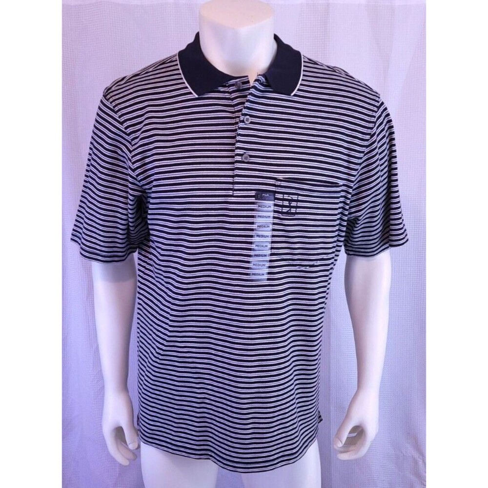 PGA Tour Flex Mens M Polo Blue Striped Performance Stretch NWT Cotton Blend